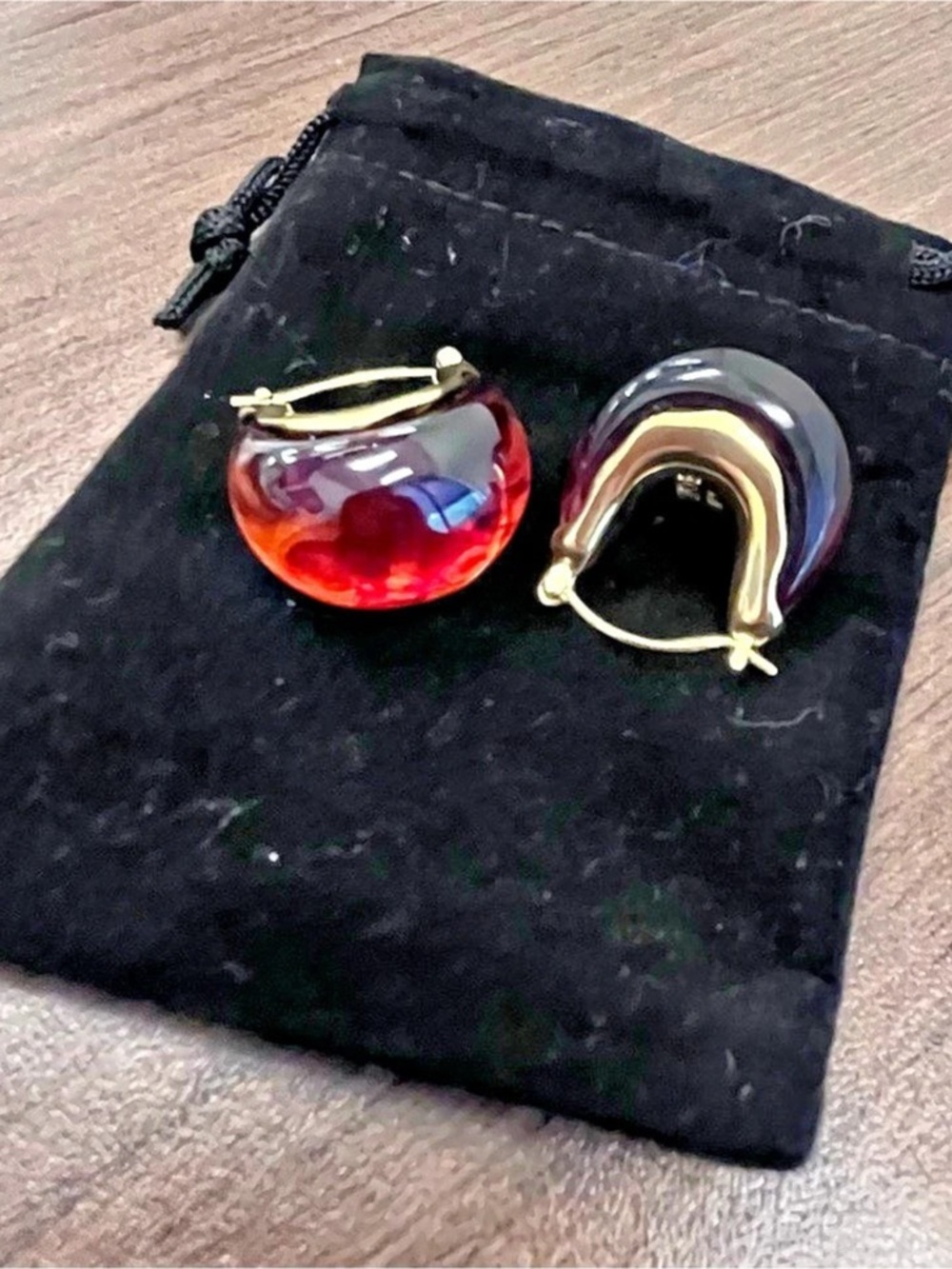 Chunky Tortoise Brown Lucite Type Hoops in 18k Gold Plating